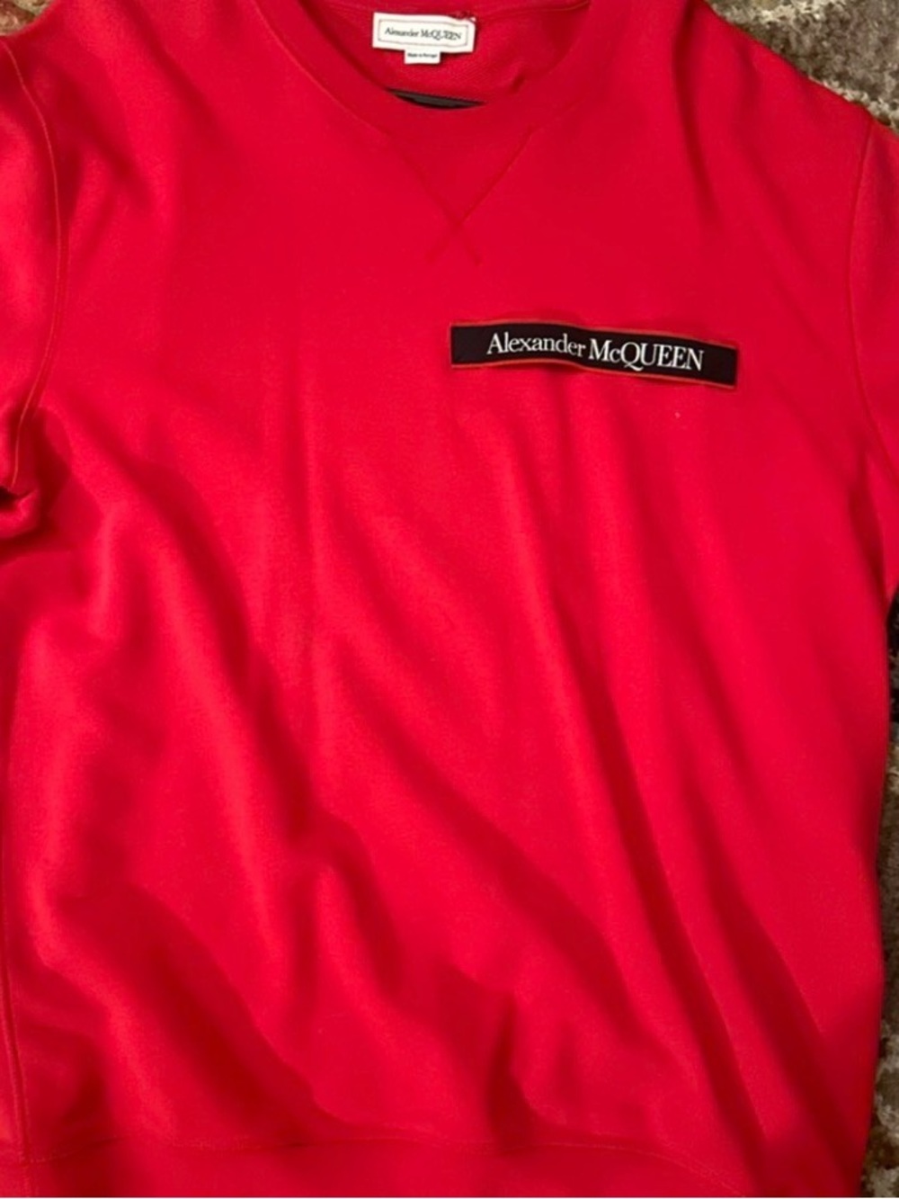 Alexander McQueen Red Crewneck Sweatshirt with Logo Patch